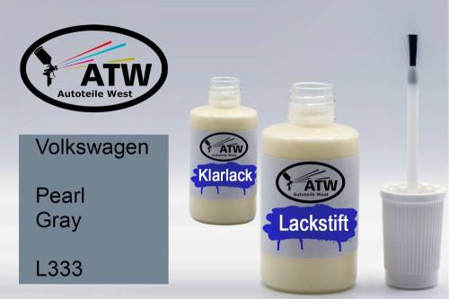 Volkswagen, Pearl Gray, L333: 20ml Lackstift + 20ml Klarlack - Set, von ATW Autoteile West.